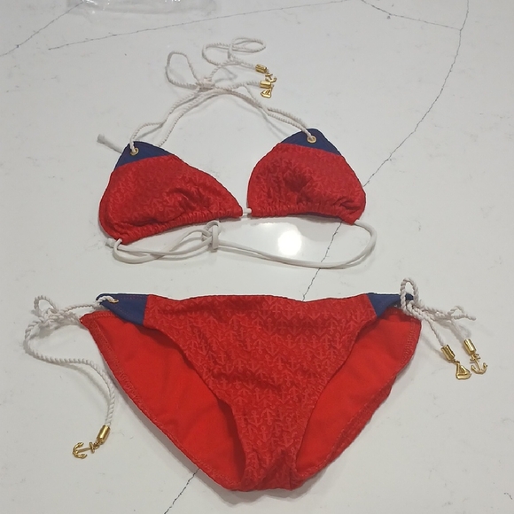 Sperry Red and Blue Bikini with Rope Accents Sz Medium Gentle Used Top Has Pads - Picture 1 of 4